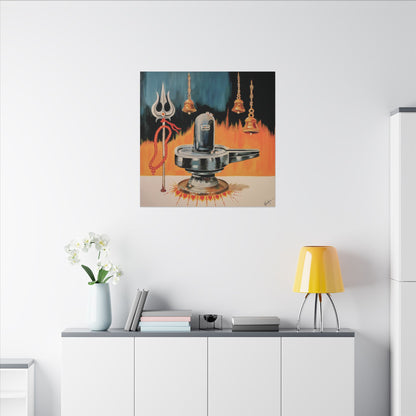 Shiva Lingam Canvas Art – Hindu Temple Trident & Bells Wall Decor