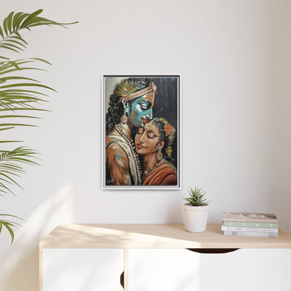 Radha Krishna Wall Art Print – Romantic Hindu Devotional Canvas – Krishna Peacock Feather Painting – Spiritual Home Decor