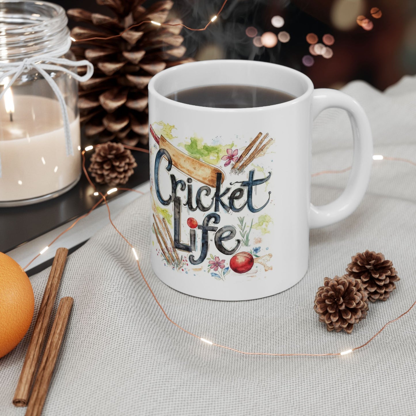 Cricket Sports Life Mug | Ceramic Coffee Cup, 11oz or 15oz