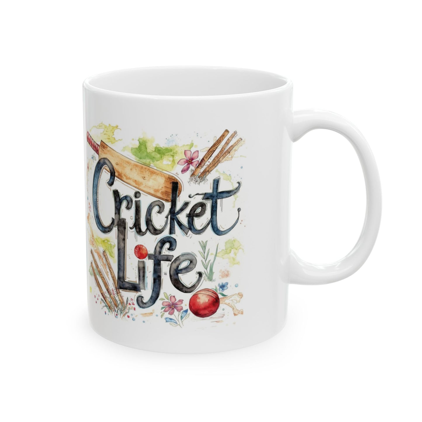 Cricket Sports Life Mug | Ceramic Coffee Cup, 11oz or 15oz