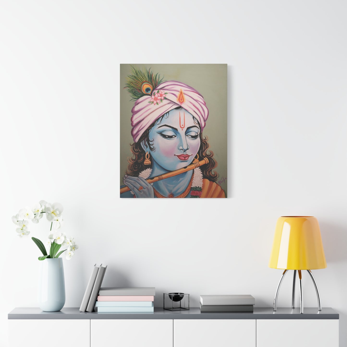 Krishna Flute Oil Painting Print on Stretched Canvas | Original Artwork Print| Wall Art | Ready to use