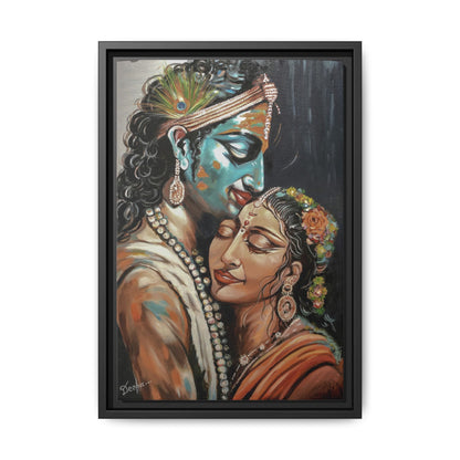 Radha Krishna Wall Art Print – Romantic Hindu Devotional Canvas – Krishna Peacock Feather Painting – Spiritual Home Decor