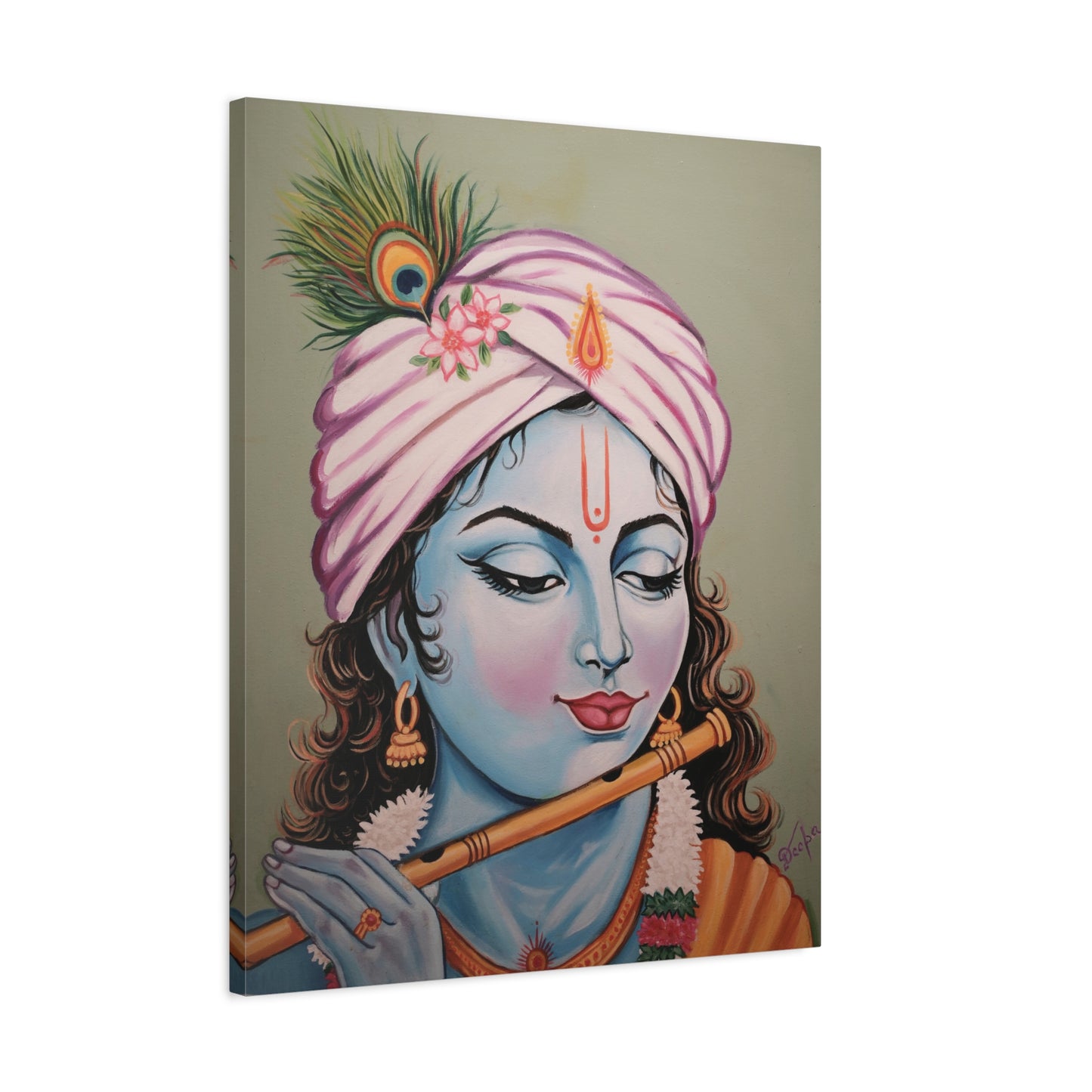 Krishna Flute Oil Painting Print on Stretched Canvas | Original Artwork Print| Wall Art | Ready to use