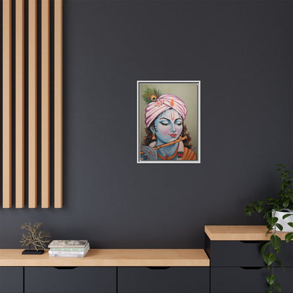 Framed Oli Painting Print of Serene Krishna Playing Flute | Original Artwork Printed | Ready-to-Use