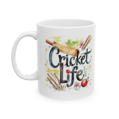 Cricket Sports Life Mug | Ceramic Coffee Cup, 11oz or 15oz