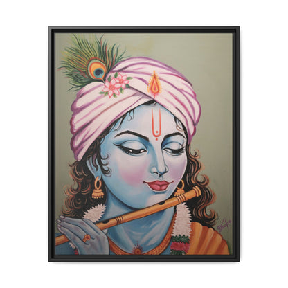 Framed Oli Painting Print of Serene Krishna Playing Flute | Original Artwork Printed | Ready-to-Use