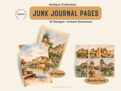 Vintage Fort Junk Journal Pages Printable | Palace Scrapbook Kit | Antique Ephemera Paper | A4 Letter Digital Download