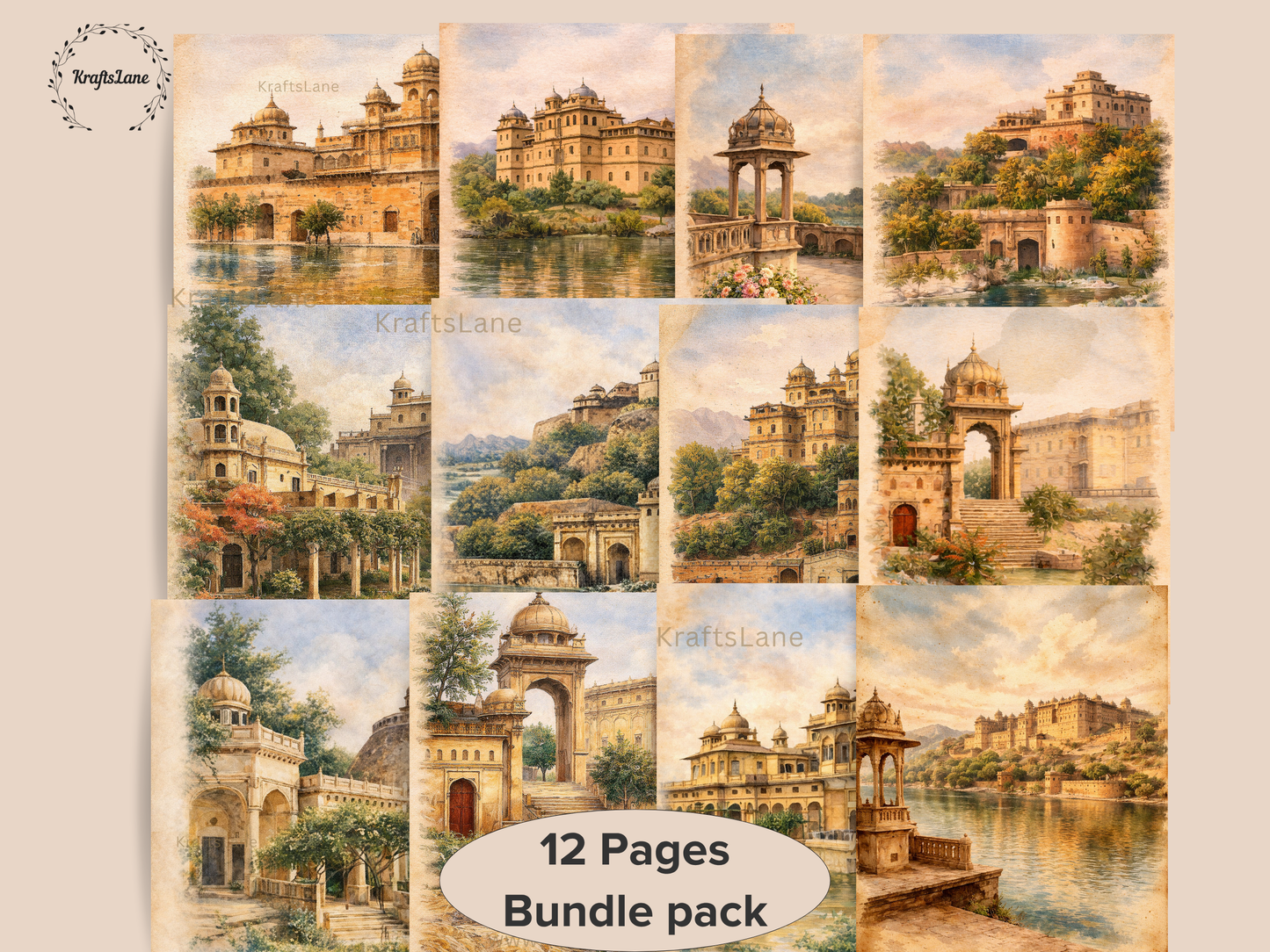 Vintage Fort Junk Journal Pages Printable | Palace Scrapbook Kit | Antique Ephemera Paper | A4 Letter Digital Download
