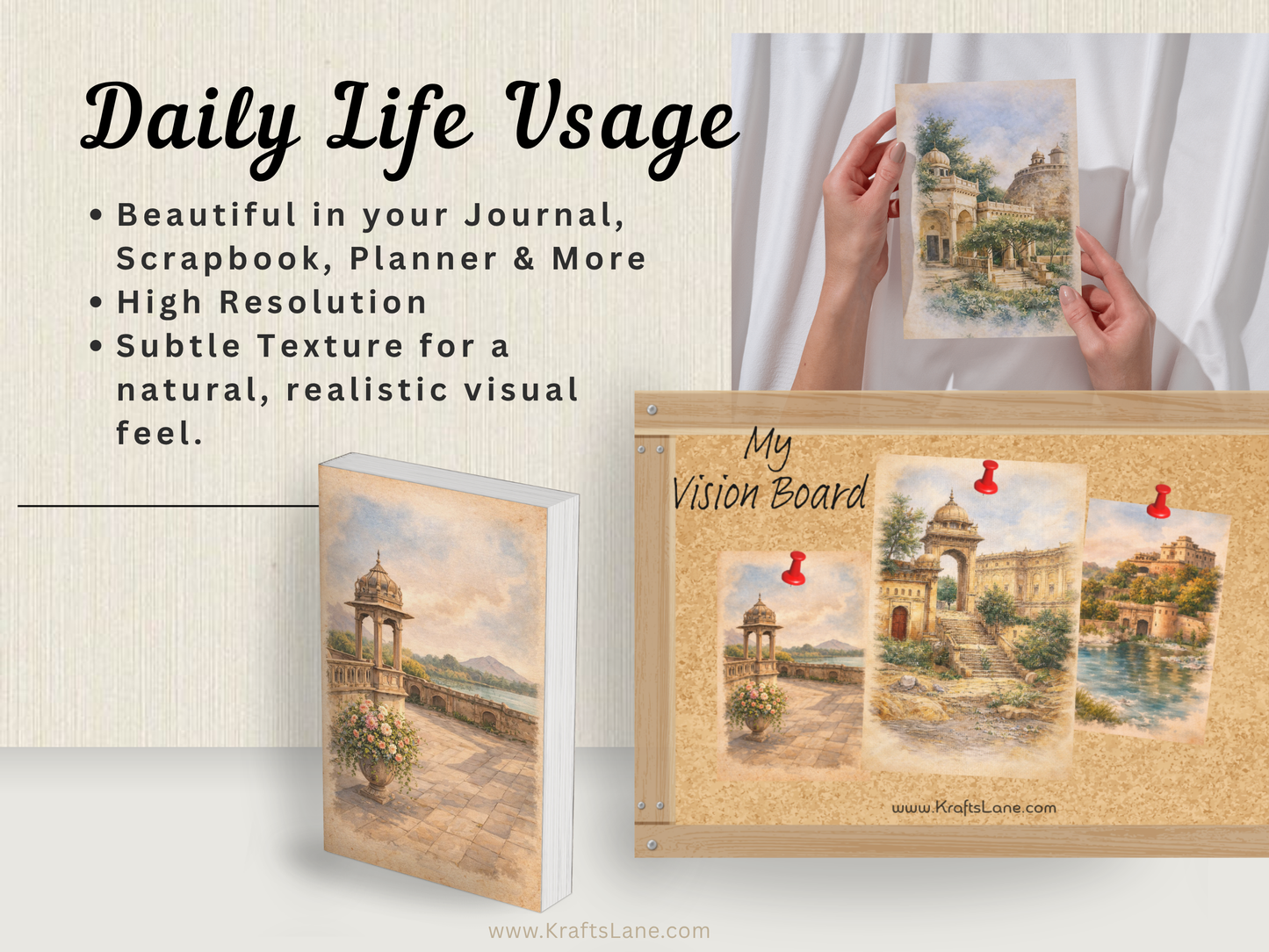 Vintage Fort Junk Journal Pages Printable | Palace Scrapbook Kit | Antique Ephemera Paper | A4 Letter Digital Download
