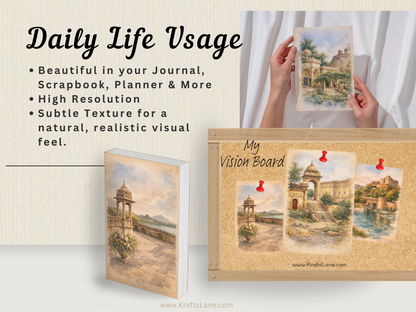 Vintage Fort Junk Journal Pages Printable | Palace Scrapbook Kit | Antique Ephemera Paper | A4 Letter Digital Download