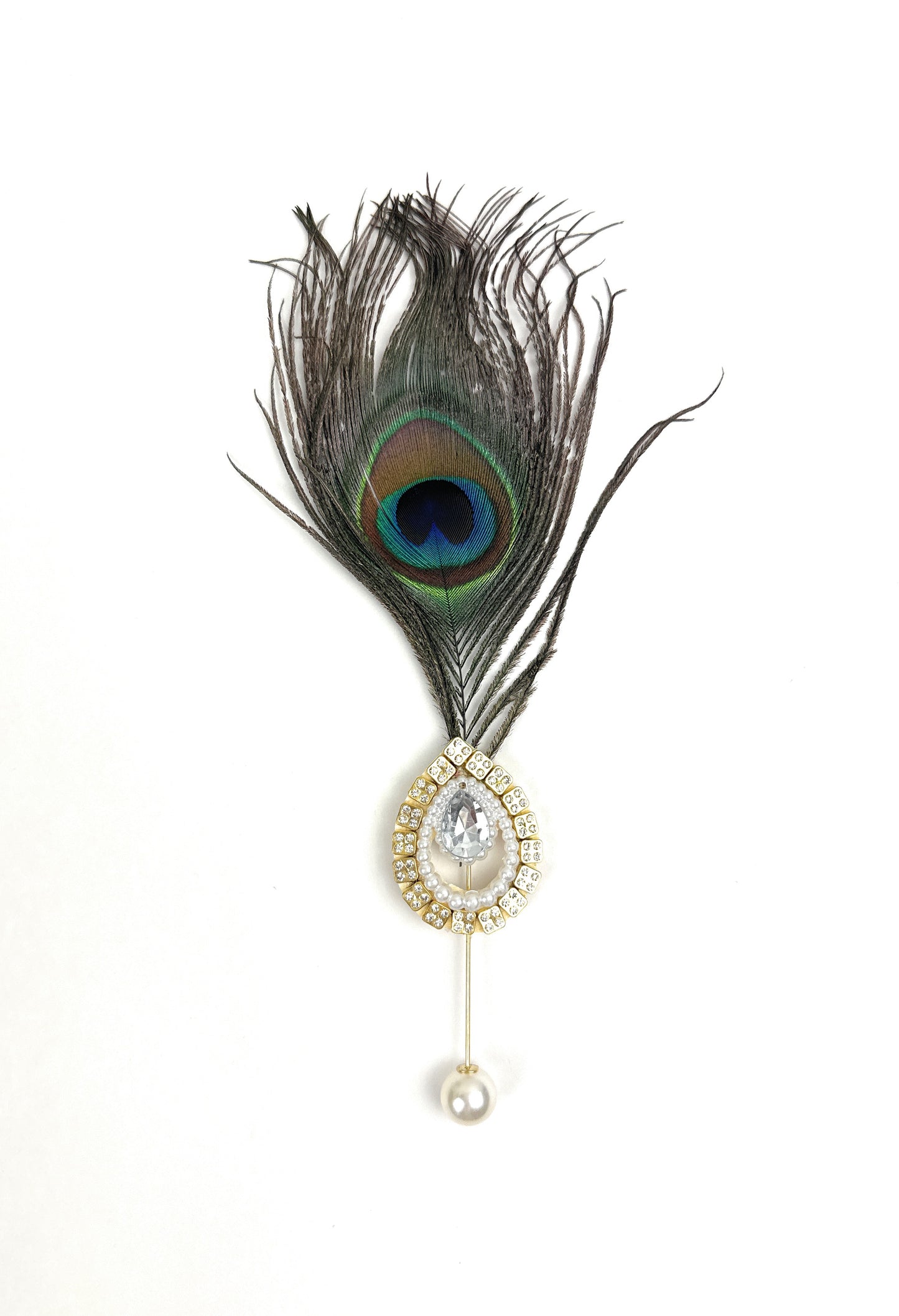 Statement Brooch Pins – Peacock Feather & Gemstone Decorative Lapel Pins for Wedding, Party & Formal Wear