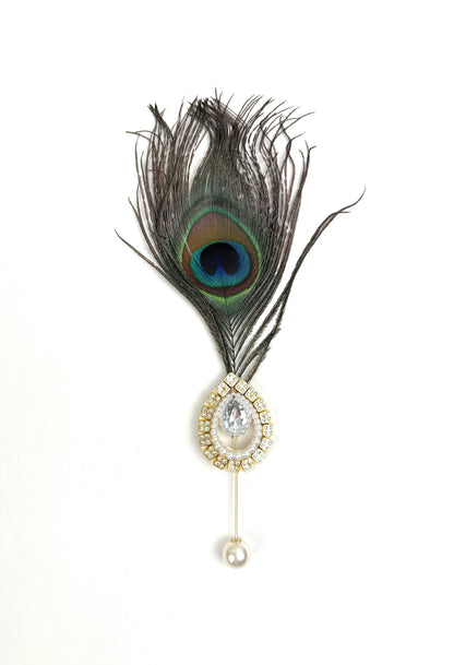 Statement Brooch Pins – Peacock Feather & Gemstone Decorative Lapel Pins for Wedding, Party & Formal Wear