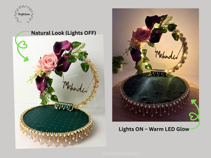 Green Gold Henna Tray – Handcrafted Mehndi Wedding Ritual Platter Décor