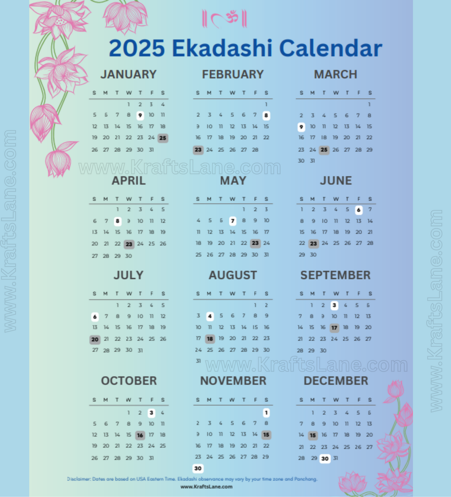 2026 Ekadashi Calendar