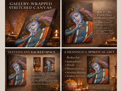 Divine Krishna Oil Painting Canvas Print – Lifelong Devotion Art Decor