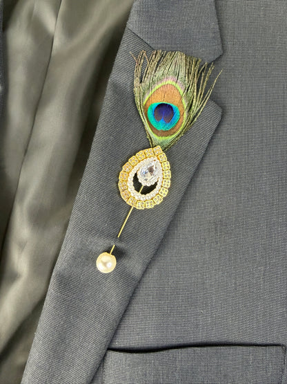 Statement Brooch Pins – Peacock Feather & Gemstone Decorative Lapel Pins for Wedding, Party & Formal Wear