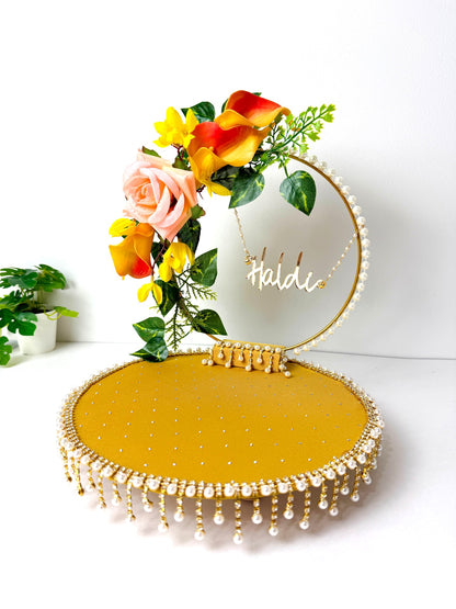 Haldi Ceremony Tray Set – Yellow Foldable Indian Wedding Ritual Platter | South Asian Wedding Decor USA