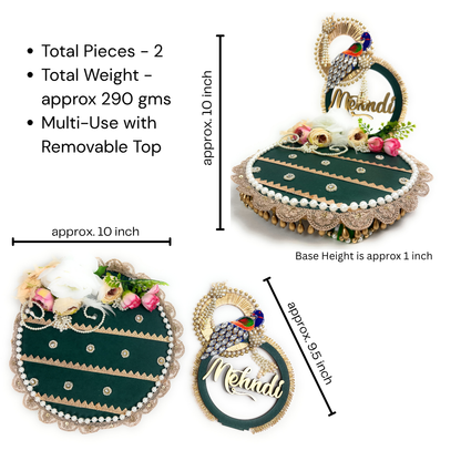 Green Gold Henna Tray – Handcrafted Mehndi Wedding Ritual Platter Décor