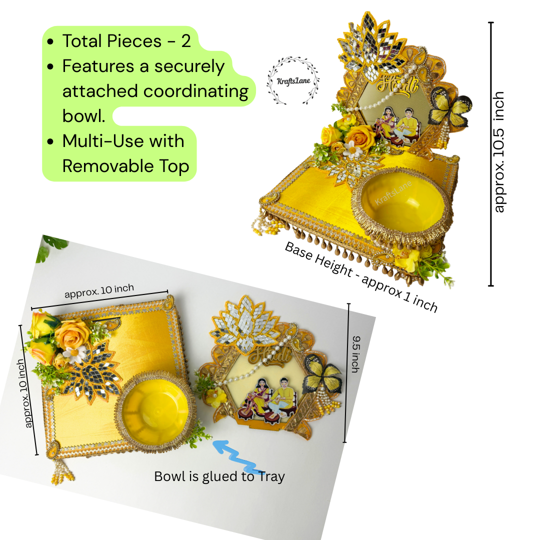 Haldi Ceremony Tray Set – Yellow Foldable Indian Wedding Ritual Platter | South Asian Wedding Decor USA