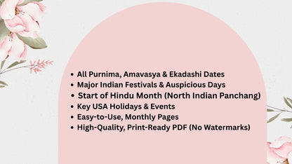 2026 Hindu Calendar Printable Planner Indian Festivals and Major USA Holidays Digital PDF Download