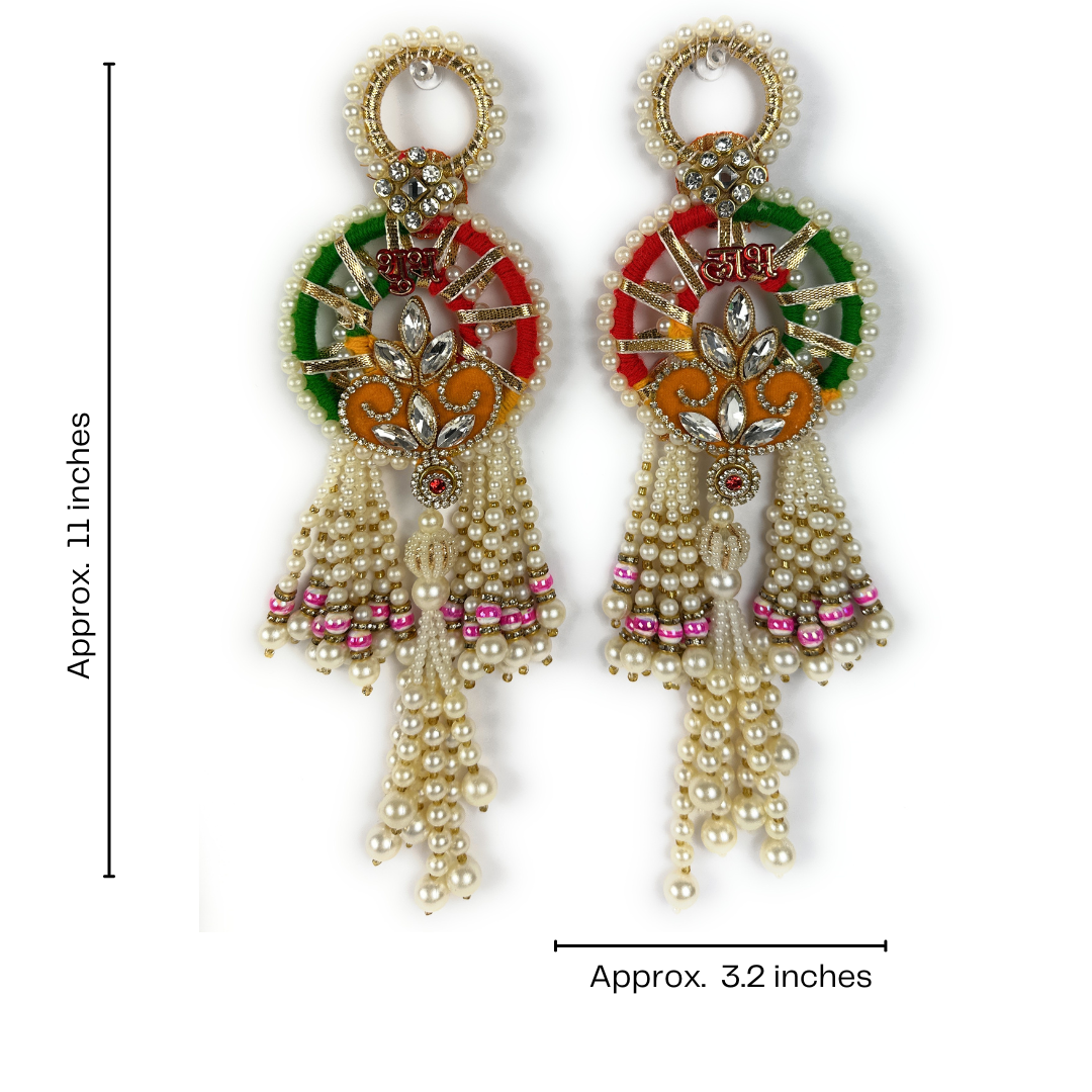 Handcrafted Indian Decorative Shubh-Labh Door Hanging with Pearls and Gemstones, Durable, Diwali Deepawali Decor, Housewarming, Unique Gift
