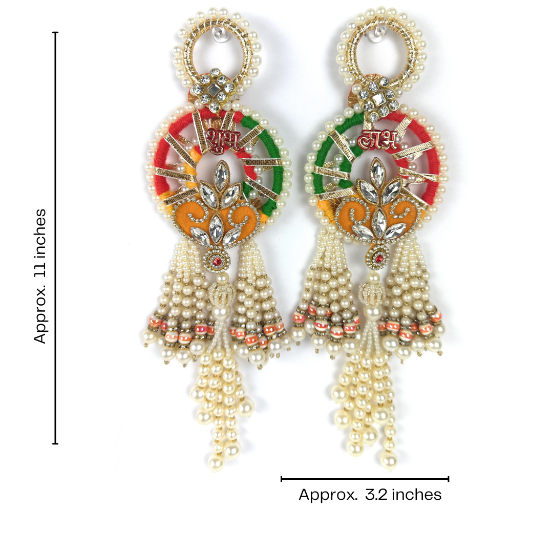 Handcrafted Indian Decorative Shubh-Labh Door Hanging with Pearls and Gemstones, Durable, Diwali Deepawali Decor, Housewarming, Unique Gift