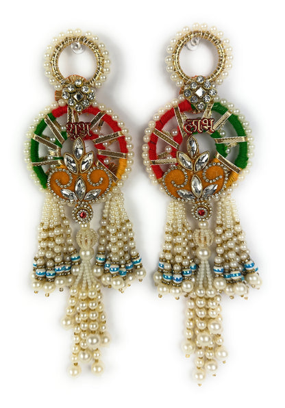 Handcrafted Indian Decorative Shubh-Labh Door Hanging with Pearls and Gemstones, Durable, Diwali Deepawali Decor, Housewarming, Unique Gift