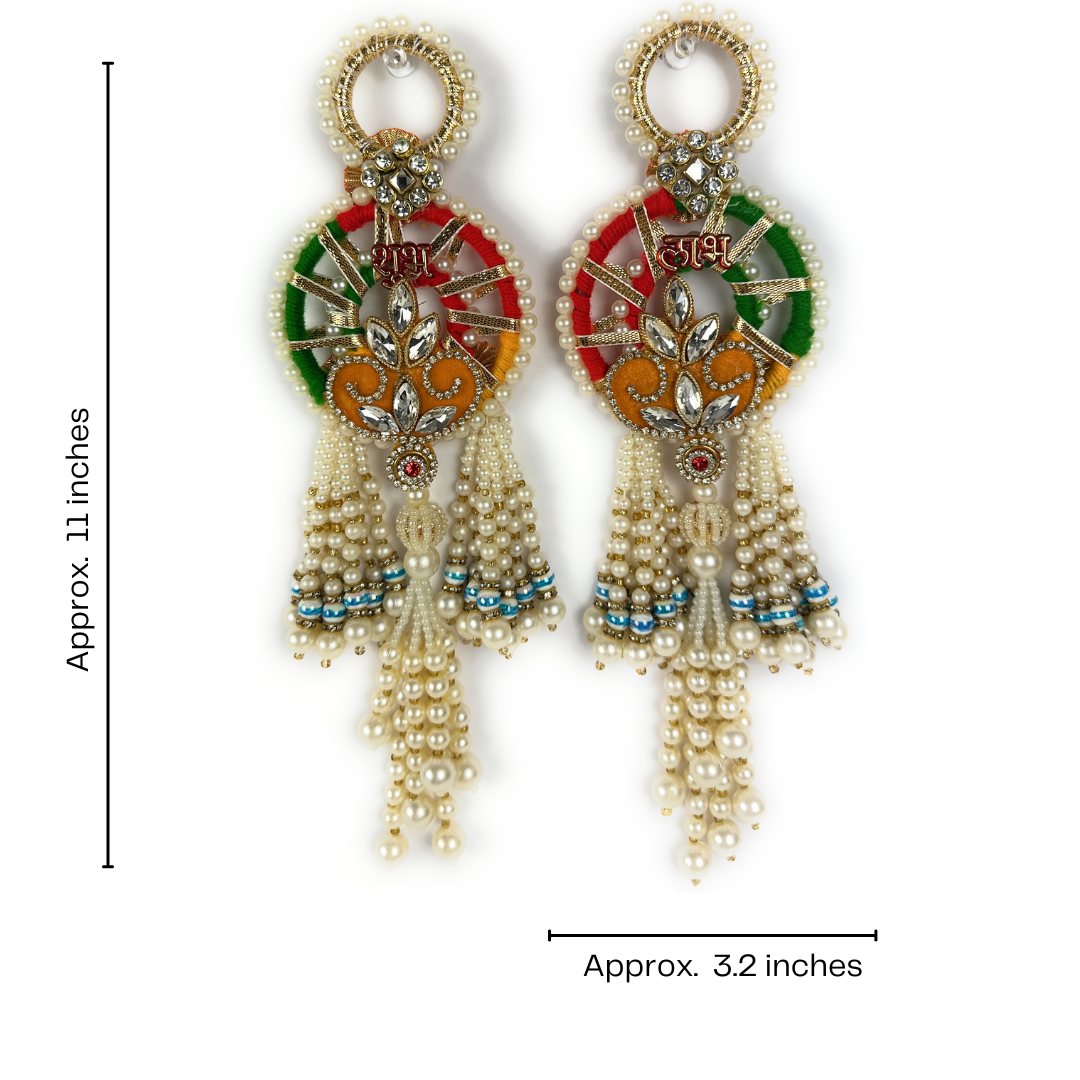 Handcrafted Indian Decorative Shubh-Labh Door Hanging with Pearls and Gemstones, Durable, Diwali Deepawali Decor, Housewarming, Unique Gift