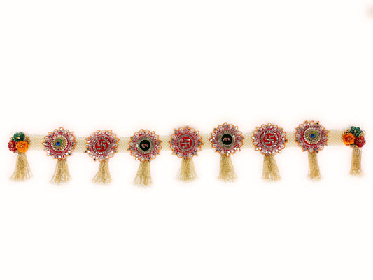 Handcrafted Premium Toran | Bandanwar | Pooja Door Hanging for Diwali, Housewarming | Unique Gift for Auspicious Occasions (Pearl Base)