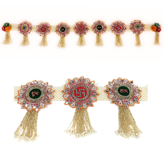 Handcrafted Premium Toran | Bandanwar | Pooja Door Hanging for Diwali, Housewarming | Unique Gift for Auspicious Occasions (Pearl Base)