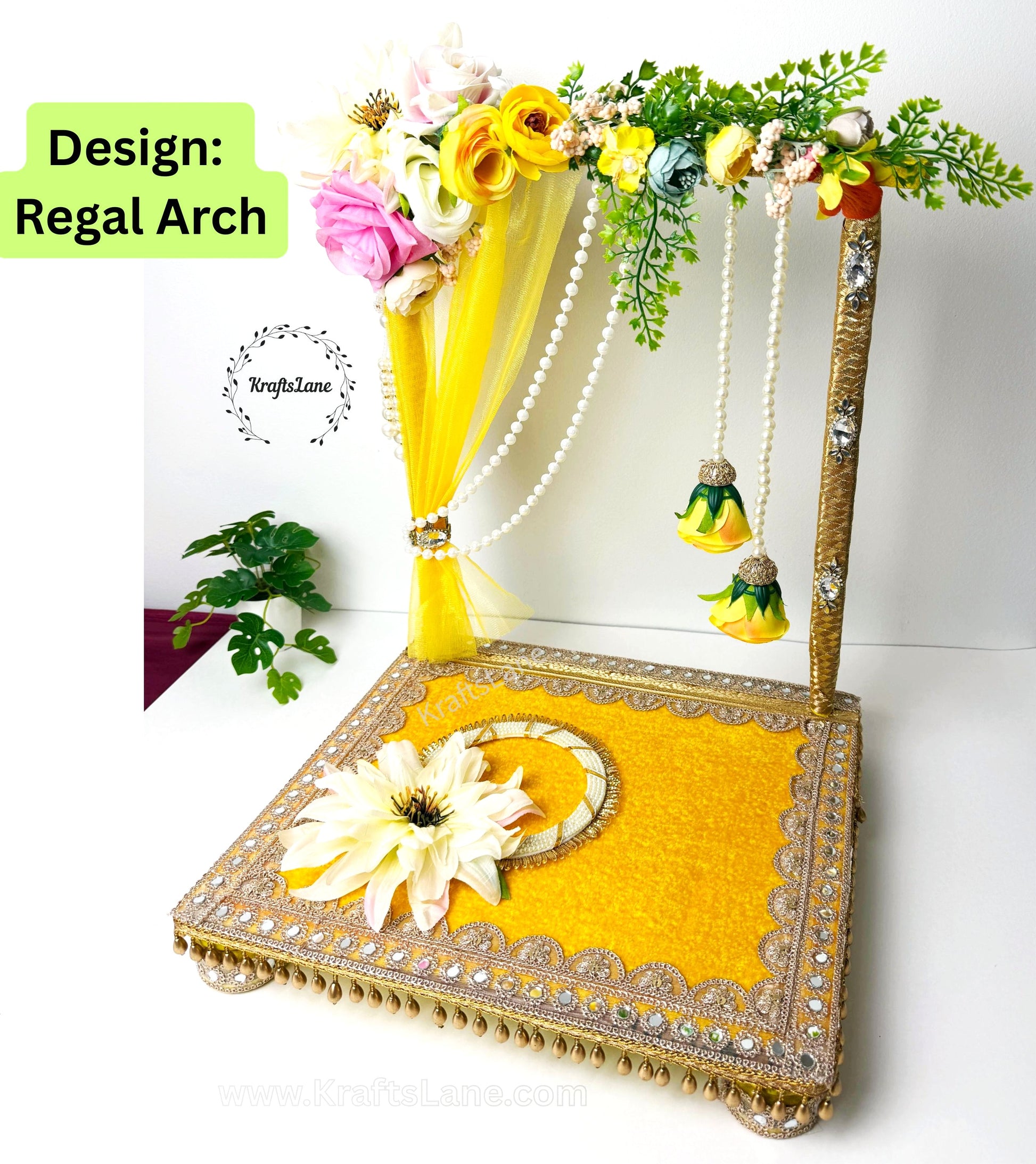 Luxury South Asian haldi thali set with decorative wedding embellishments