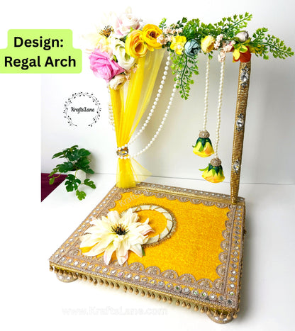 Luxury South Asian haldi thali set with decorative wedding embellishments