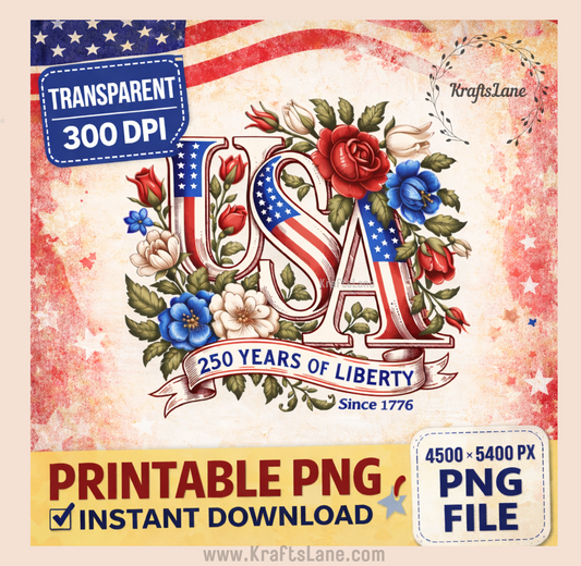 USA 250 years of freedom patriotic floral sublimation design celebrating America 1776 to 2026 anniversary