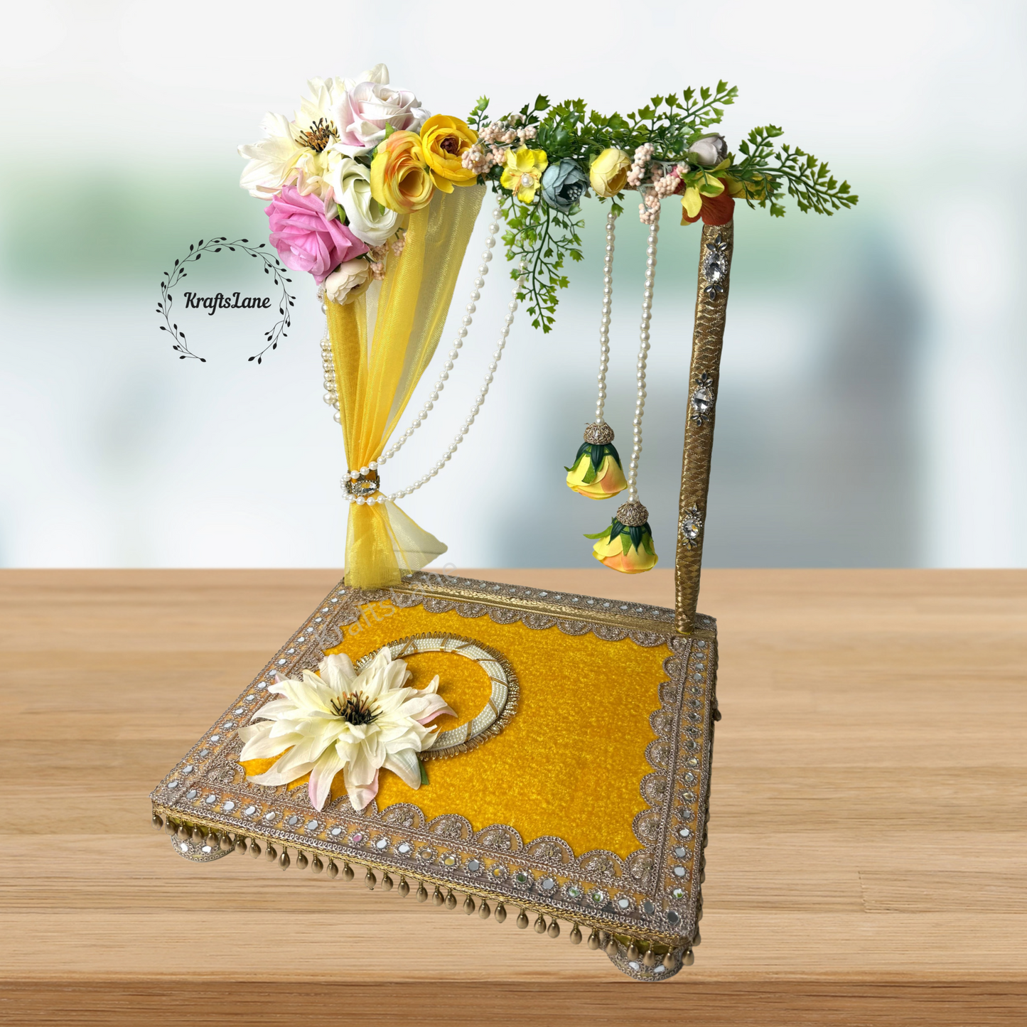 Haldi Ceremony Tray Set – Yellow Foldable Indian Wedding Ritual Platter | South Asian Wedding Decor USA