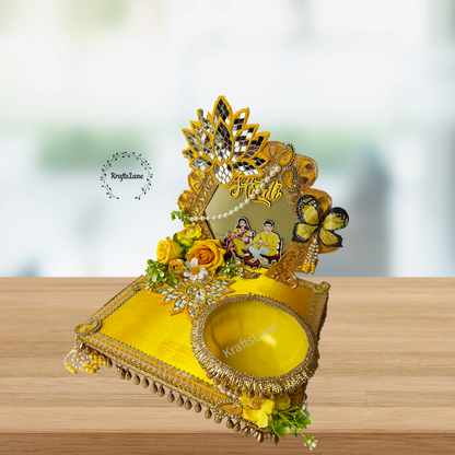 Haldi Ceremony Tray Set – Yellow Foldable Indian Wedding Ritual Platter | South Asian Wedding Decor USA