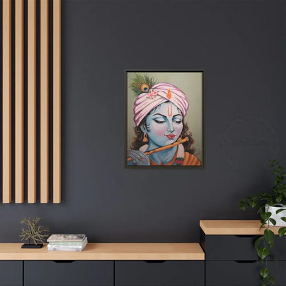 Framed Oli Painting Print of Serene Krishna Playing Flute | Original Artwork Printed | Ready-to-Use 16″ x 20″
