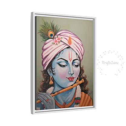 Framed Oli Painting Print of Serene Krishna Playing Flute | Original Artwork Printed | Ready-to-Use 18″ x 24″