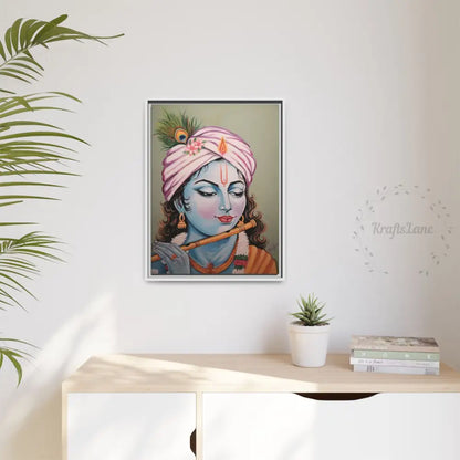 Framed Oli Painting Print of Serene Krishna Playing Flute | Original Artwork Printed | Ready-to-Use 8″ x 10″ (Vertical)