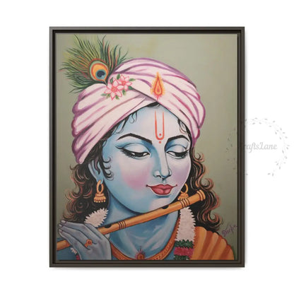 Framed Oli Painting Print of Serene Krishna Playing Flute | Original Artwork Printed | Ready-to-Use Canvas