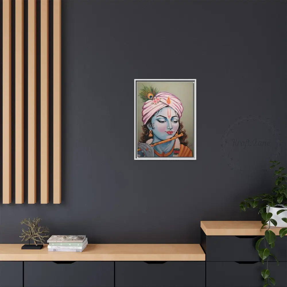 Framed Oli Painting Print of Serene Krishna Playing Flute | Original Artwork Printed | Ready-to-Use Canvas