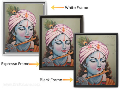 Framed Oli Painting Print of Serene Krishna Playing Flute | Original Artwork Printed | Ready-to-Use Canvas